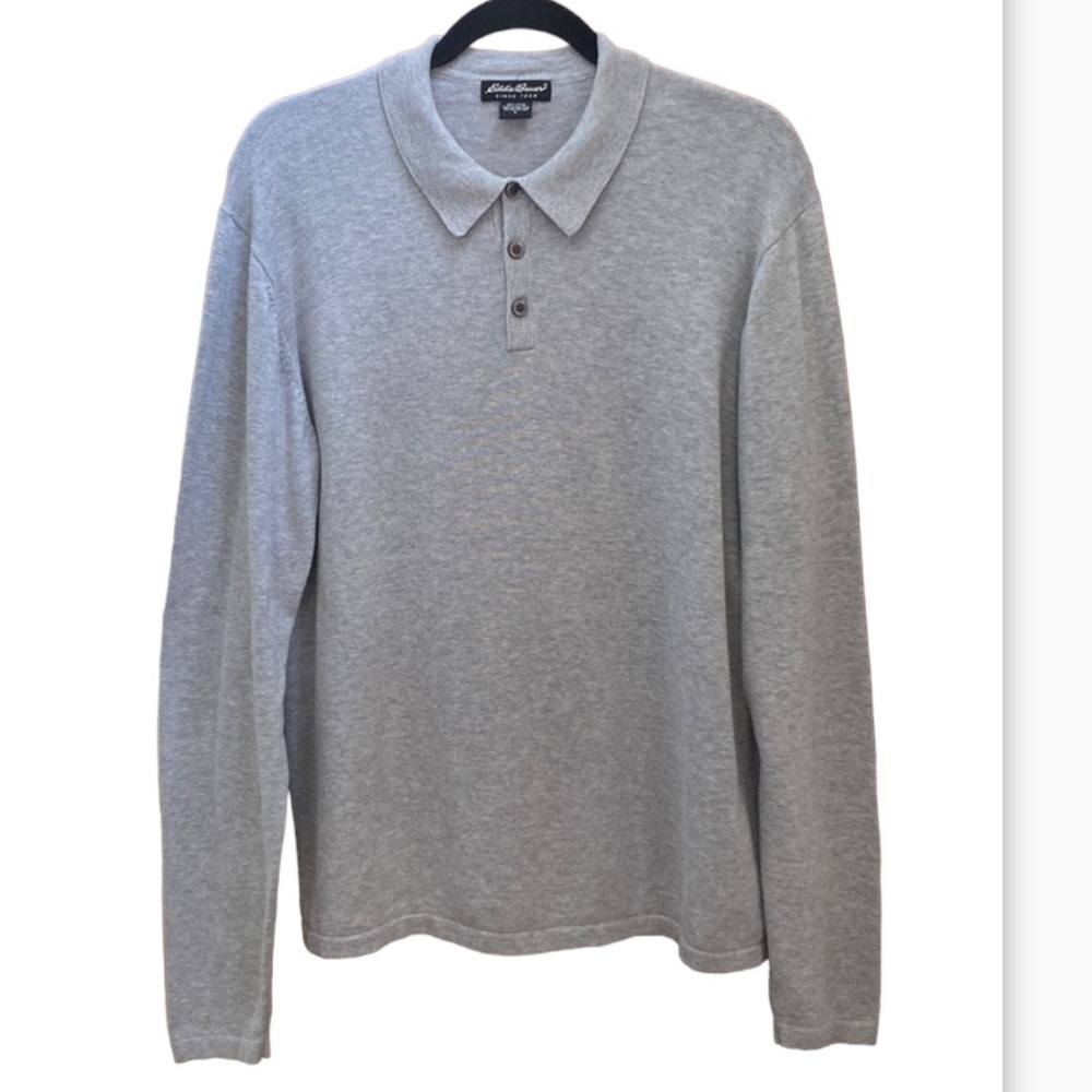Eddie Bauer Mens Pullover 3 Button fine- gauge dress sweater